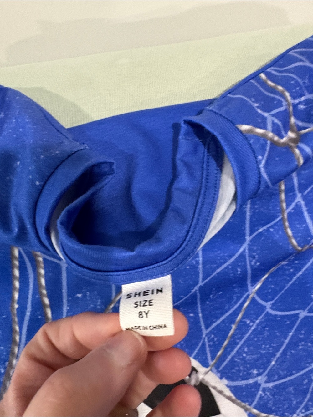 SHEIN Royal Blue Graphic Tee with White and Gold Web Print